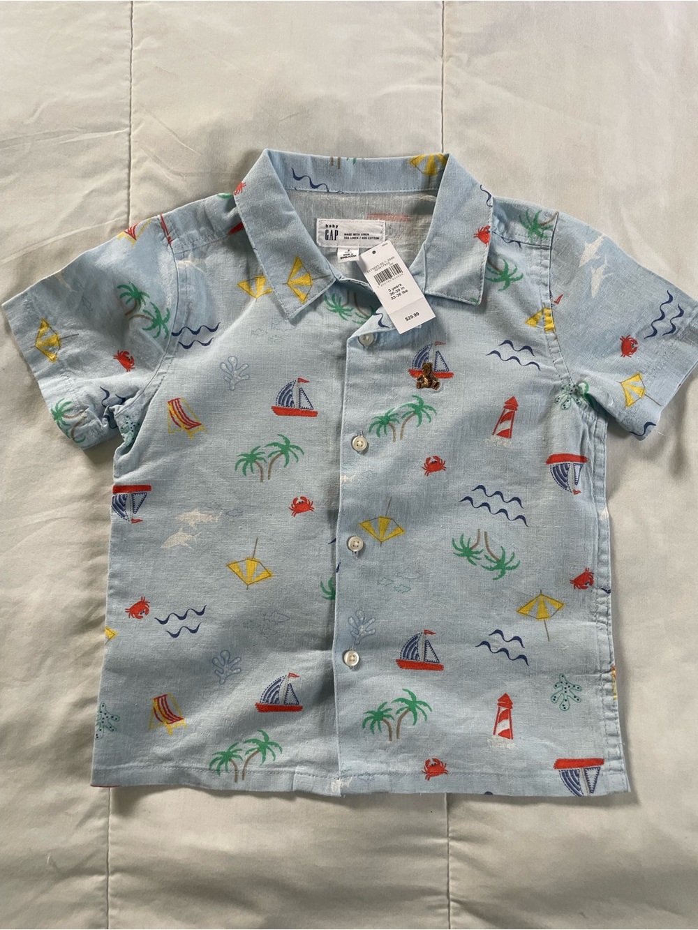 Baby GAP Light Blue Short-Sleeve Tropical Print Button-Down Shirt